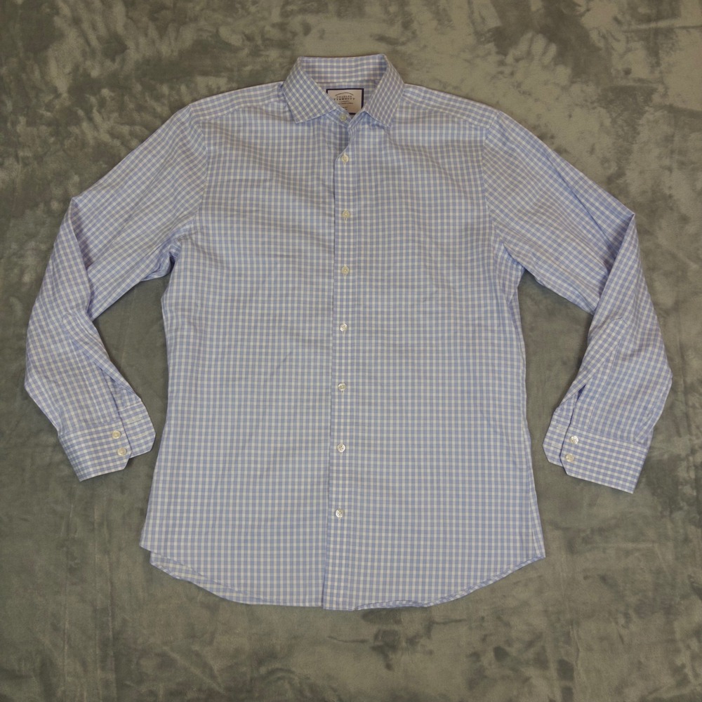 Charles Tyrwhitt Dress Shirt Mens 16/34 Blue Gingham Slim Fit Non-Iron Business